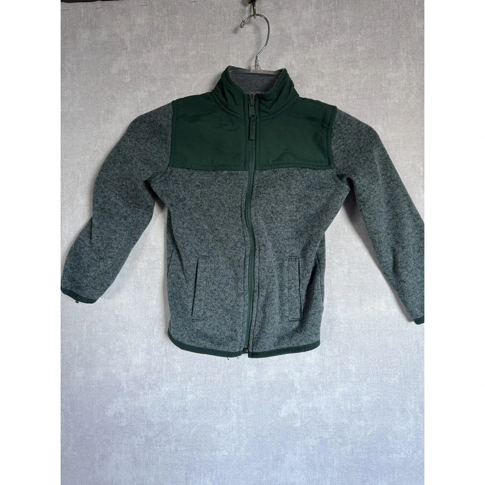 The Children's Place Jacket Toddler Boys 5T Green Gray Fleece Full Zip Coat‎